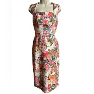 Women's Floral Roses Sleeveless Square Neck Bodycon Midi Dress Pull On Stretch